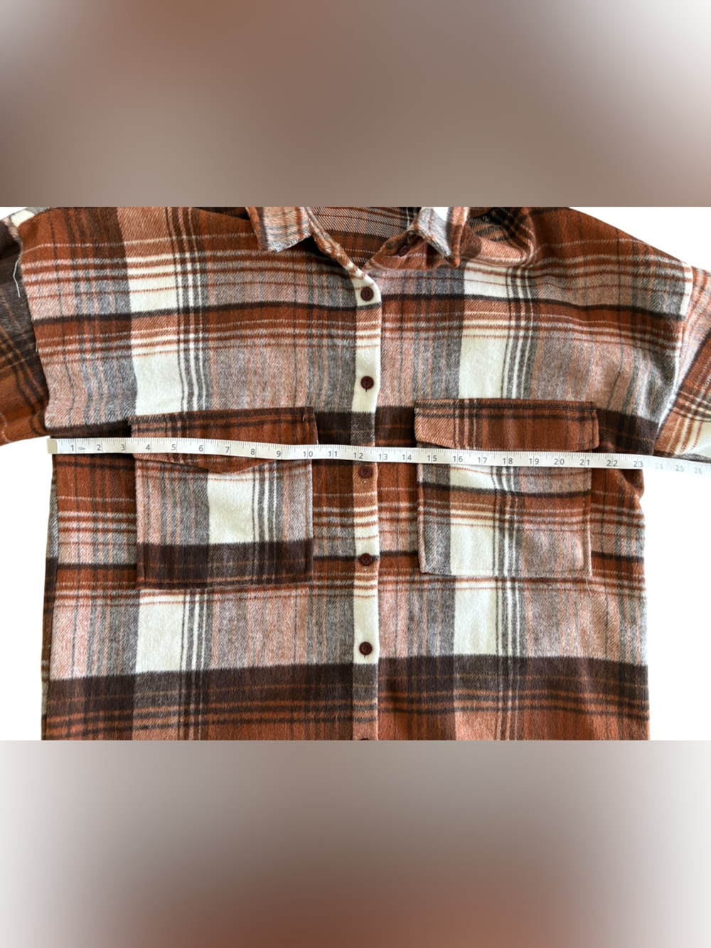 12th Tribe Brown Cream Plaid Utility Jacket - Picture 7 of 10
